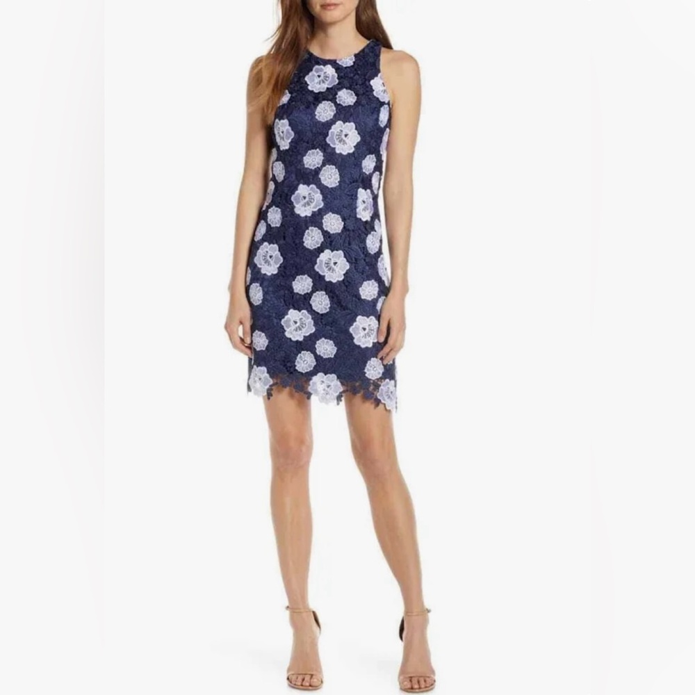 Eliza J dress in blue and white embroidered lace sz 10